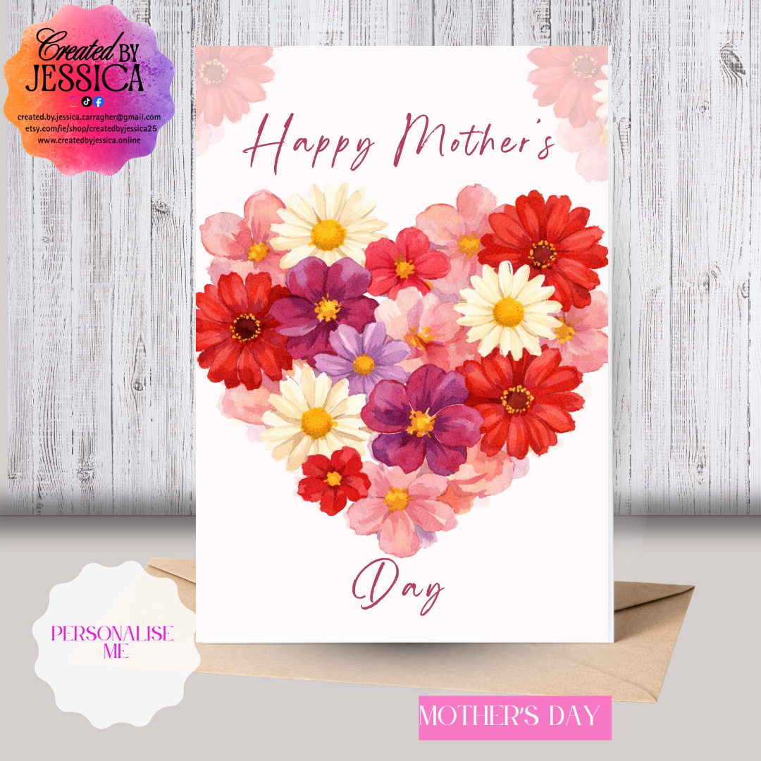 Floral Heart - Personalise with Name - Mother's Day Collection