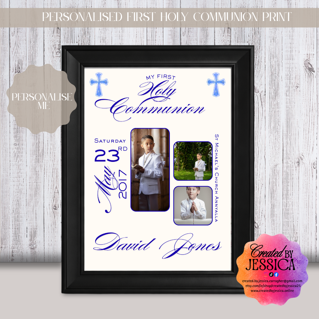 Personalised First Holy Communion Print with photo's for a Boy