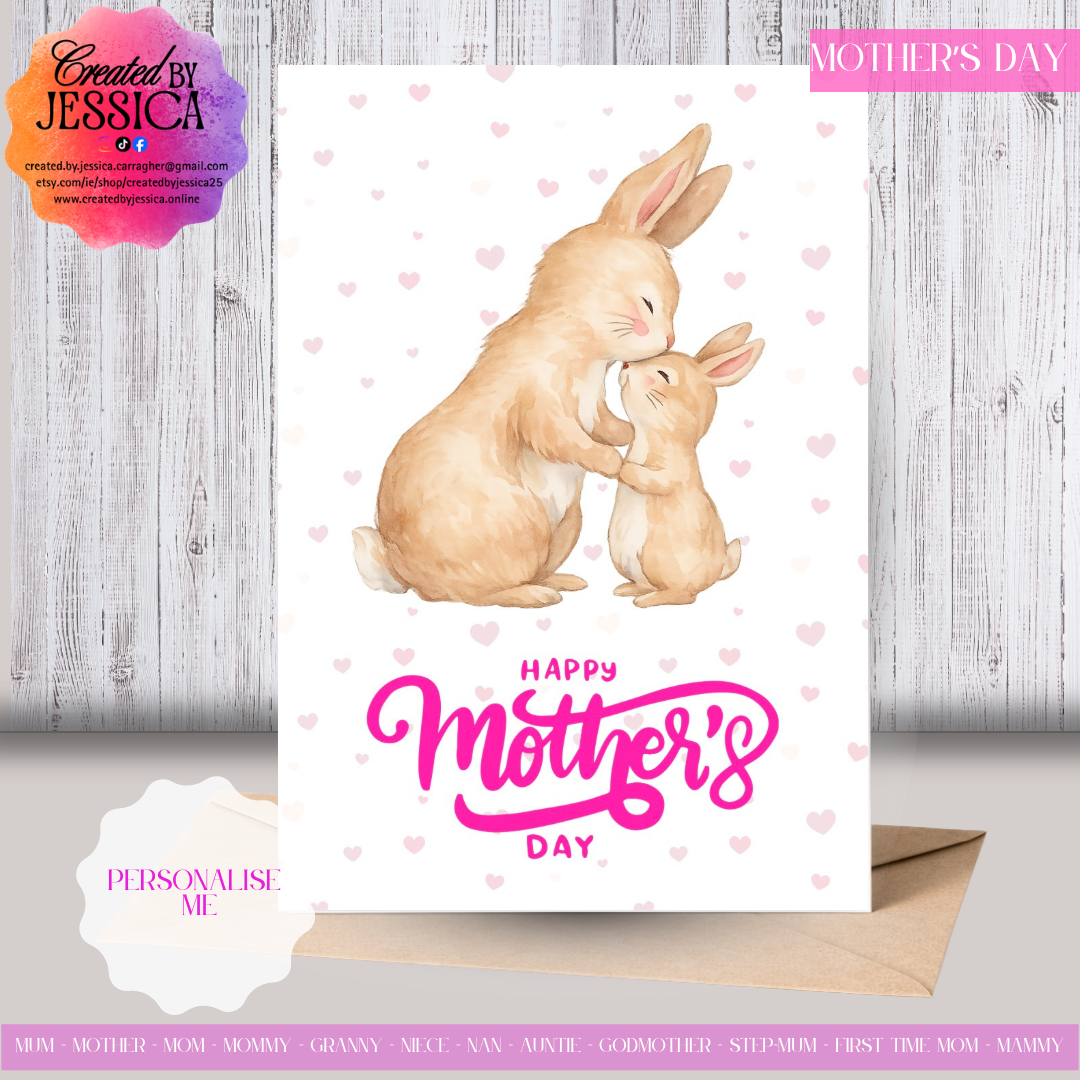 Cute Bunnies - Personalise with Name - Mother's Day Collection