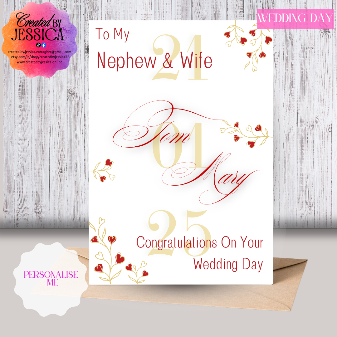 Gold Floral Wedding Day Card - Personalised
