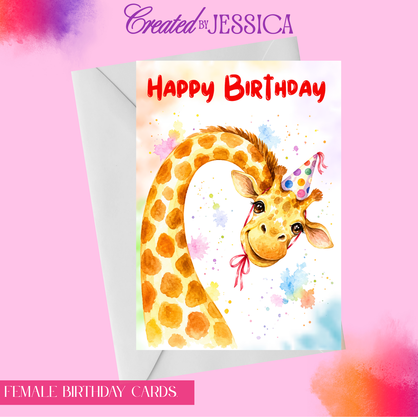 Cute Personalised Giraffe Birthday Card
