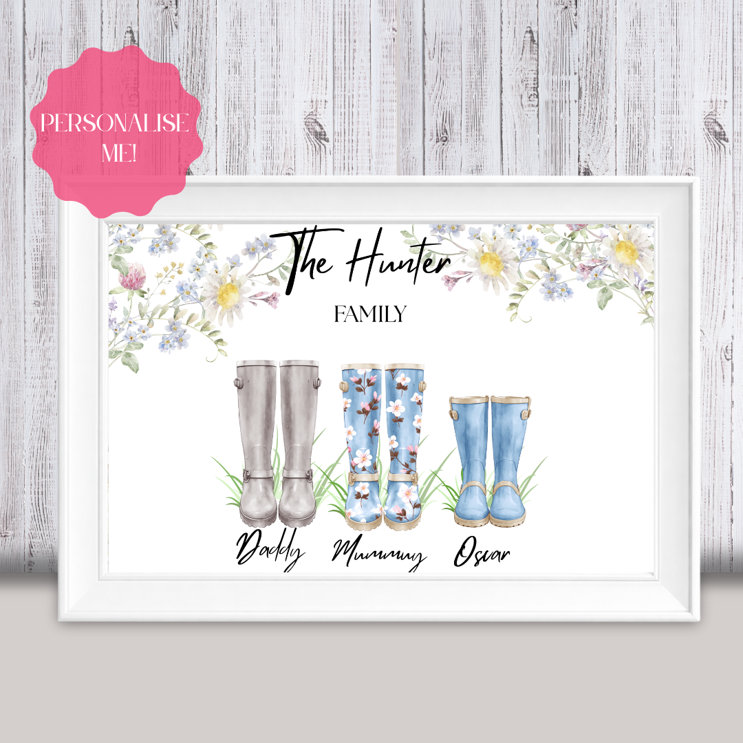 Personalised Family Wellies Print