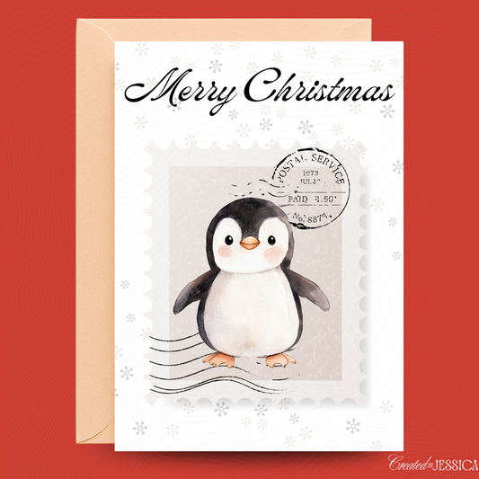 Merry Christmas Penguin Postage Stamp