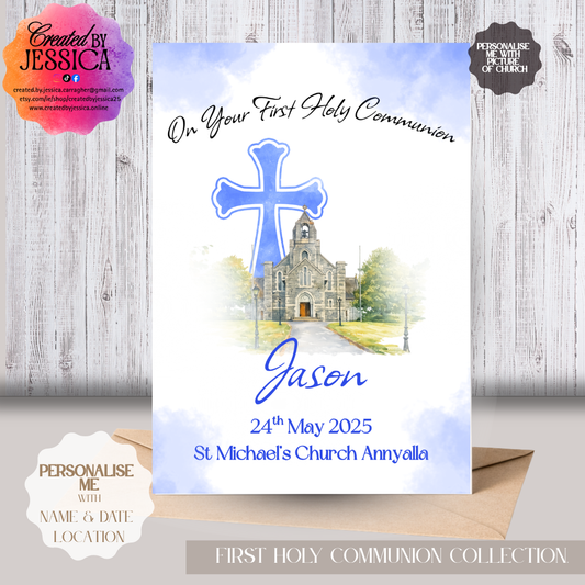 Personalised First Holy Communion Card Boy with Photo