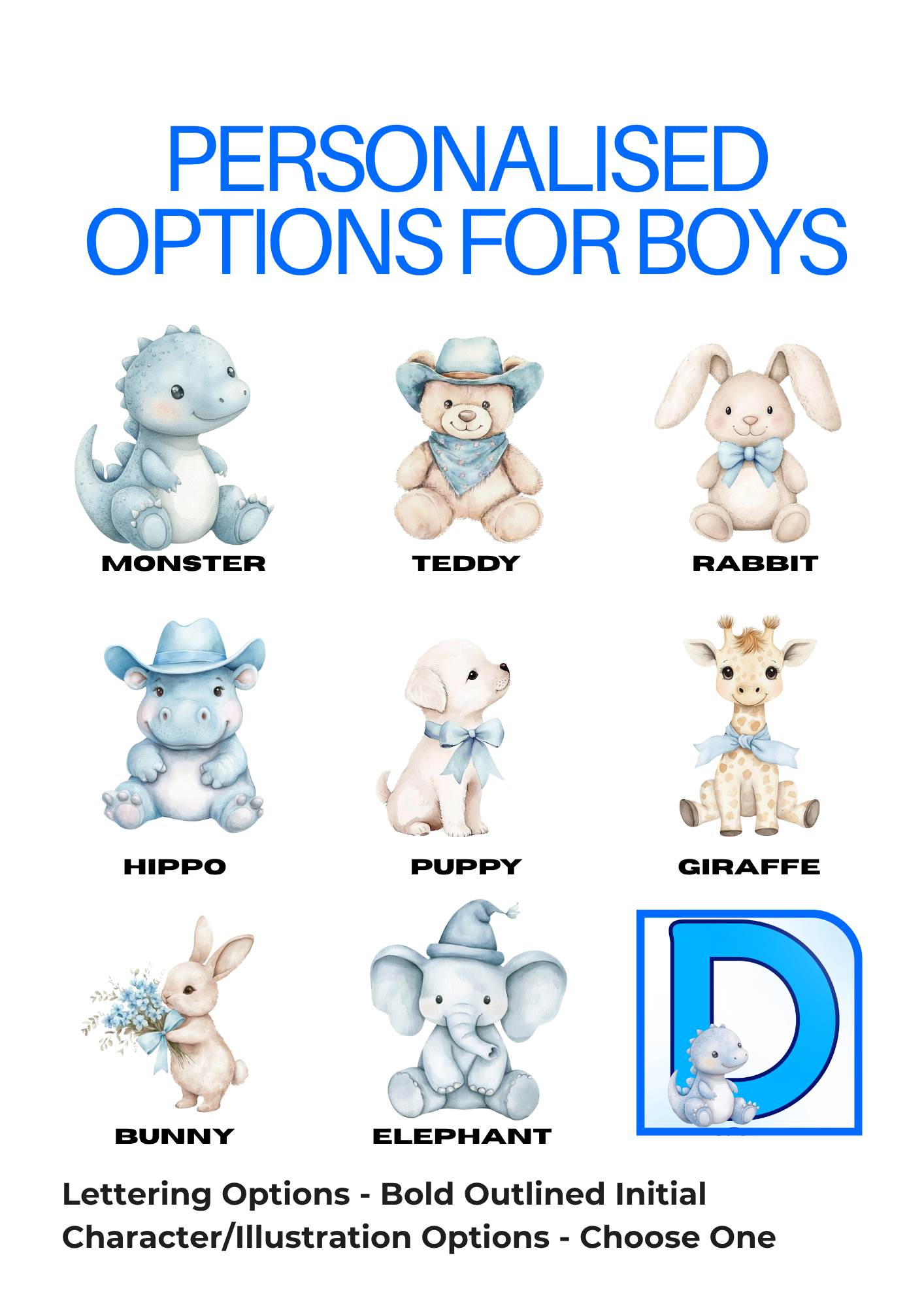 Personalised Initial Framed A4 Print for Boys