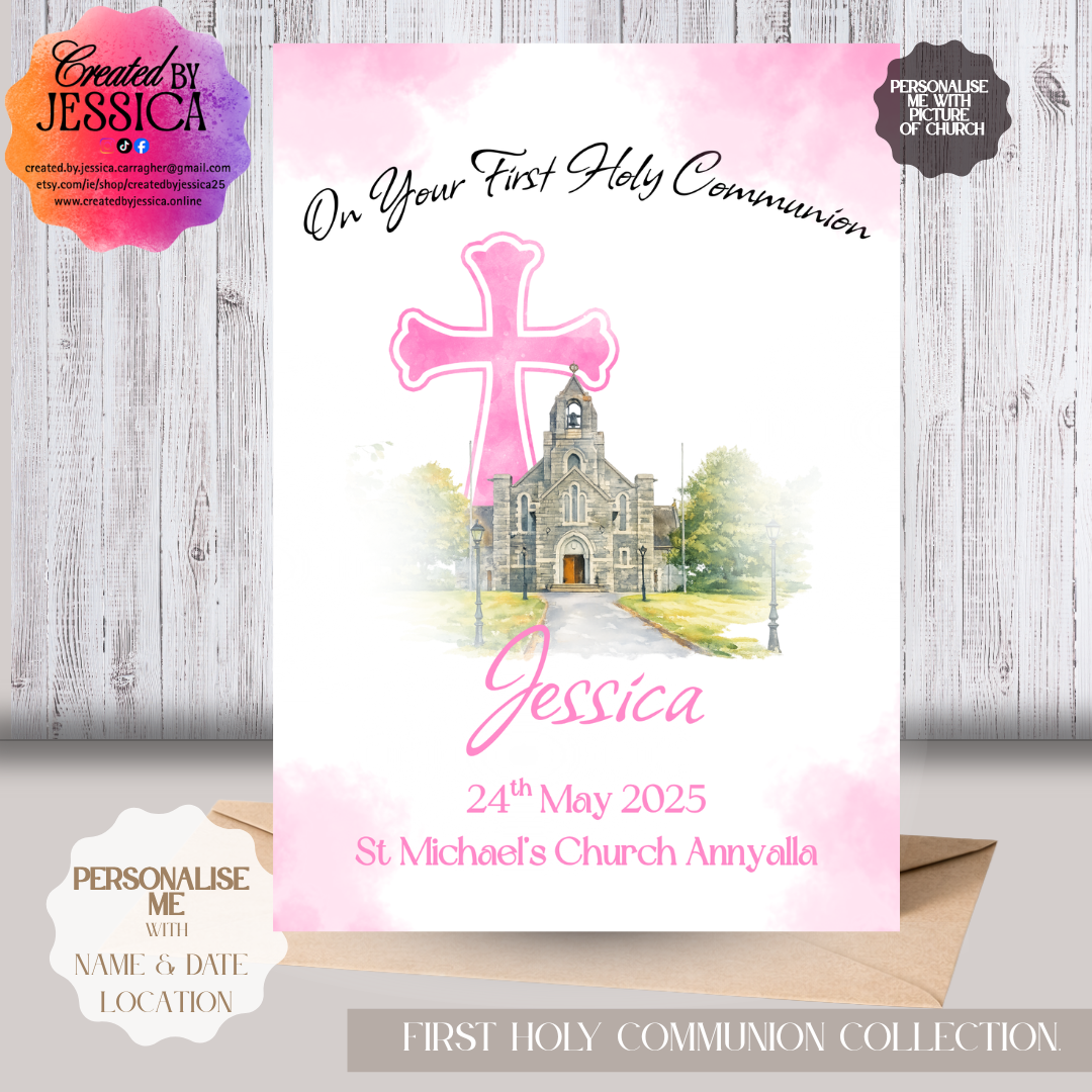 Personalised First Holy Communion Card Girl with Photo