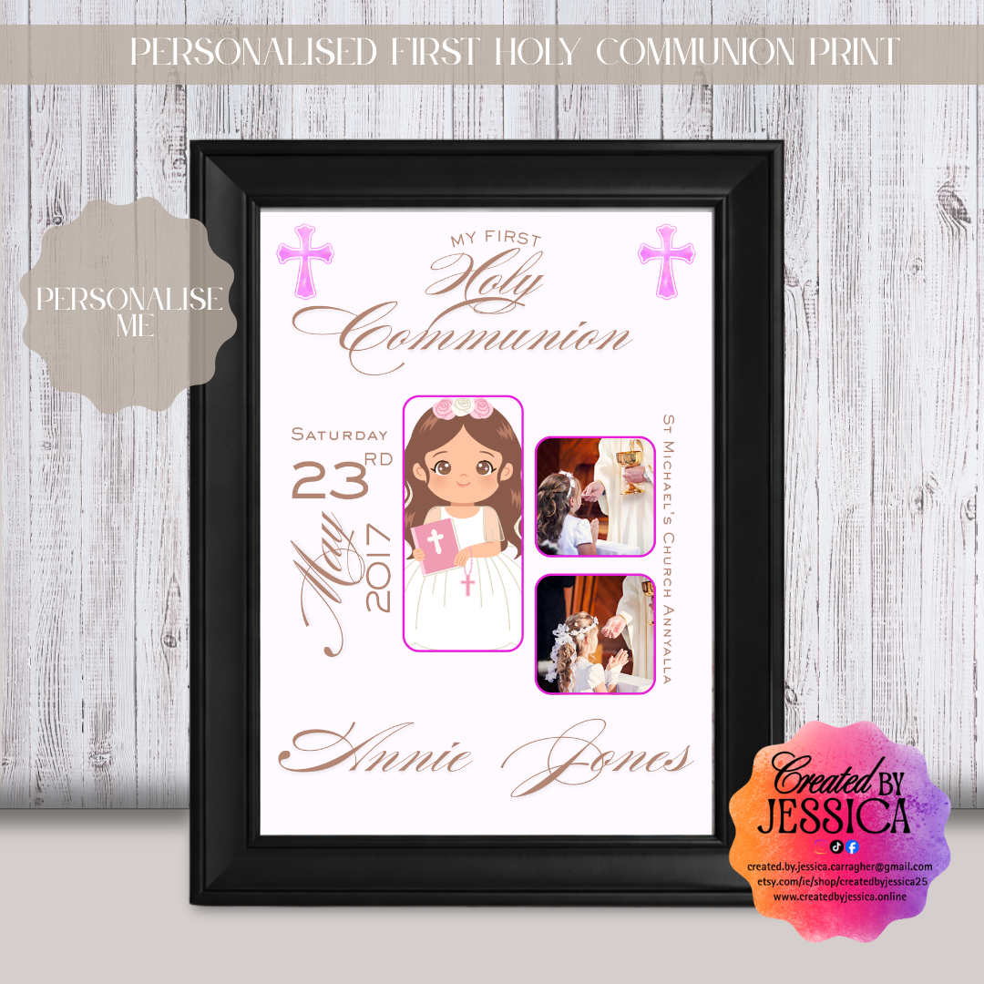 Personalised First Holy Communion Print with photo's for a Girl
