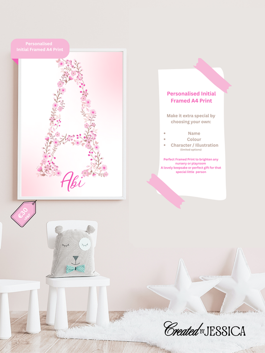 Personalised Initial Framed A4 Print for Girls