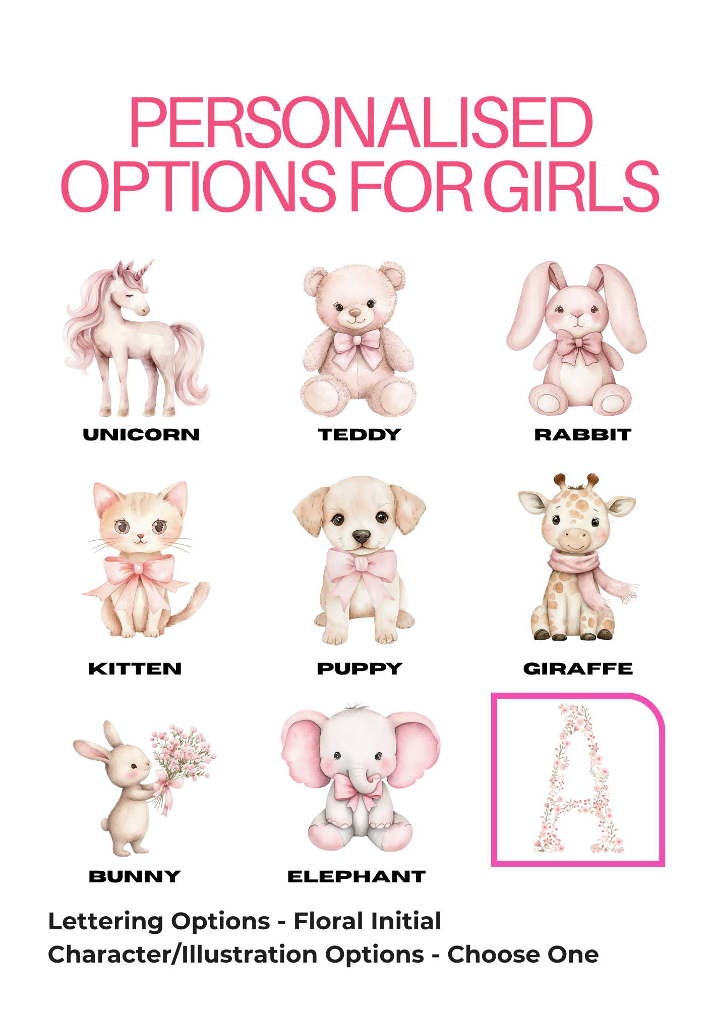 Personalised Initial Framed A4 Print for Girls