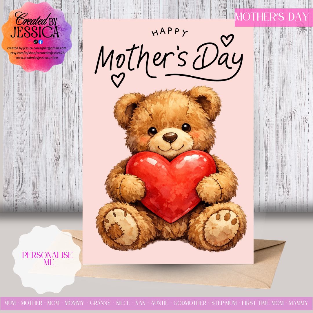 Teddy With Heart- Personalise with Name - Mother's Day Collection