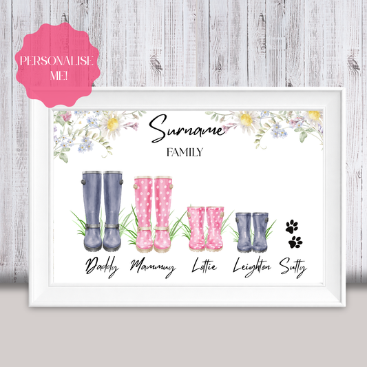 Personalised Family Wellies Print