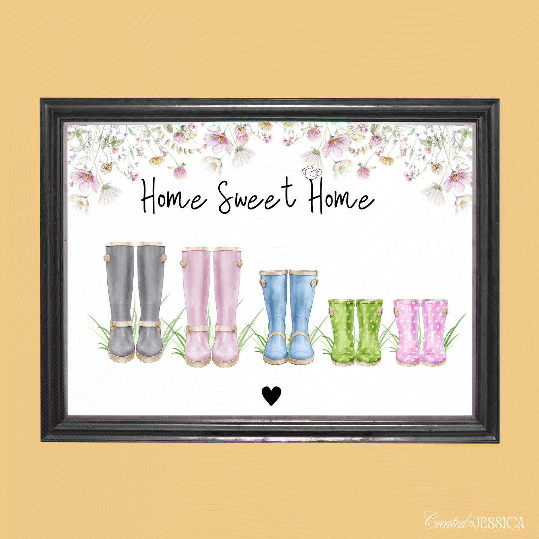 Personalised Family Wellies Print